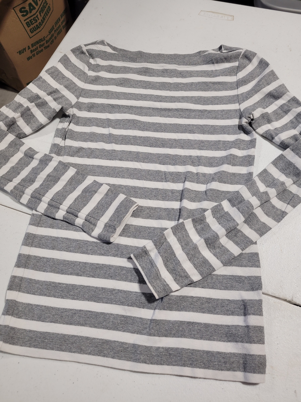 GAP Gray and White Striped Long Sleeve Top